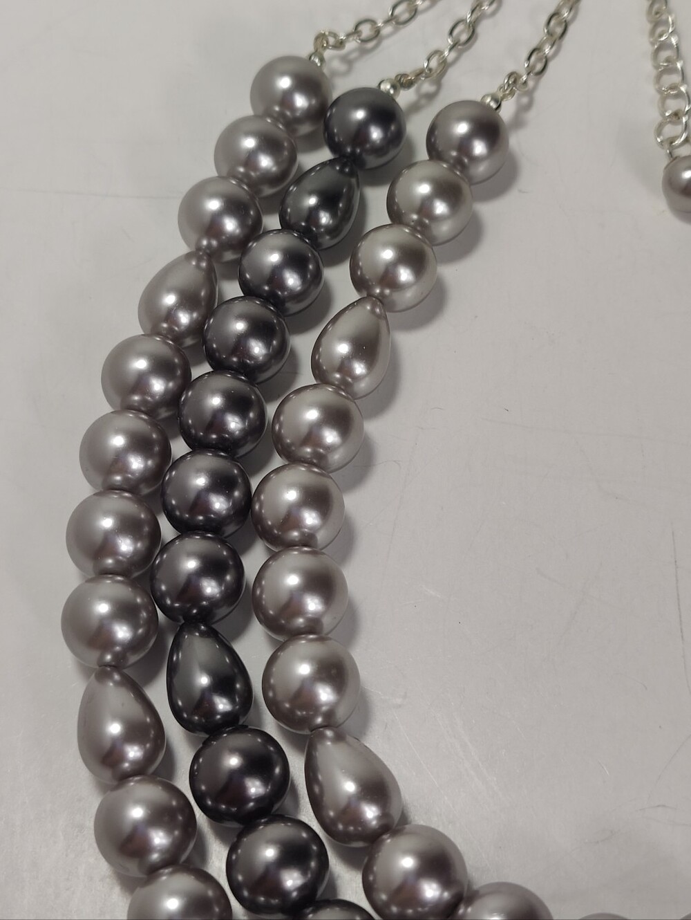 Roman Multi Strand Faux Pearl Statement Necklace Gray Gunmetal - Picture 5 of 9